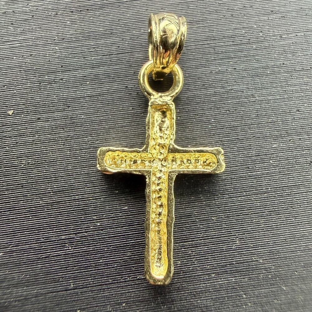 Solid 10k Italian Yellow Gold Nugget Cross Pendant .8" Tall .4" Wide - Picture 4 of 7